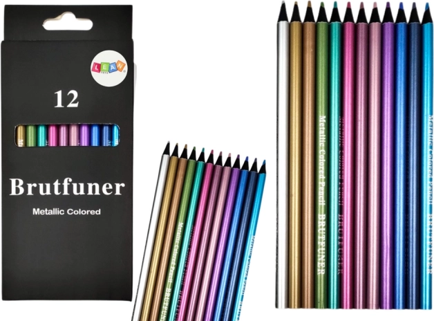 Juego de lápices de colores metálicos redondos de mina blanda (12 uds.)