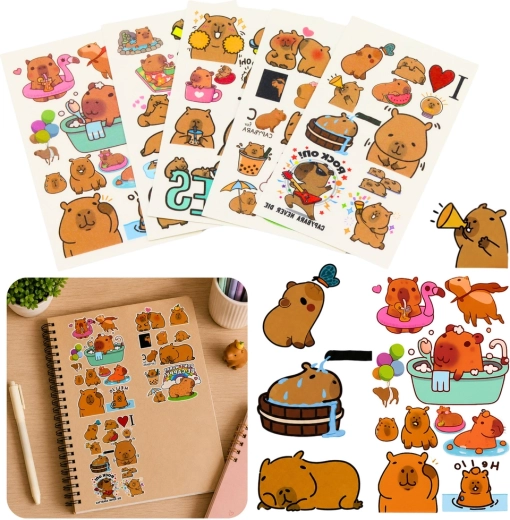 Set de tatuajes temporales lavables para niños capibara (10 láminas)
