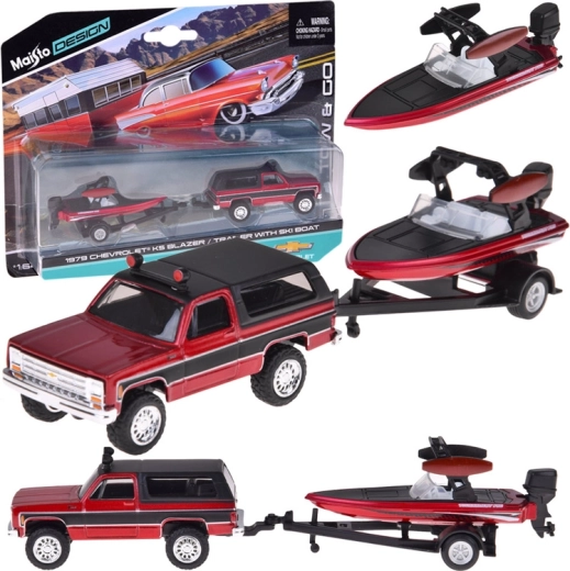 Modelo metálico Maisto 1:64 – CHEVROLET K5 BLAZER con remolque y lancha motora