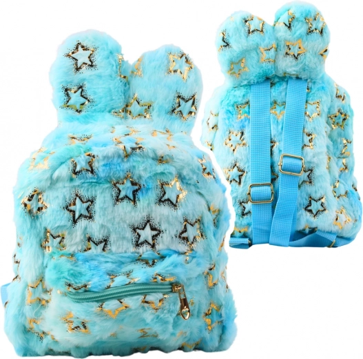 Mochila infantil de peluche azul con estrellitas doradas