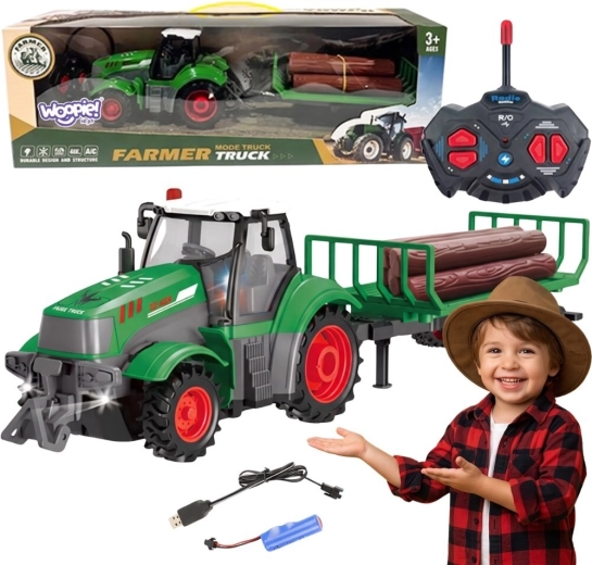 Tractor RC Woopie con remolque para madera a escala 1:24