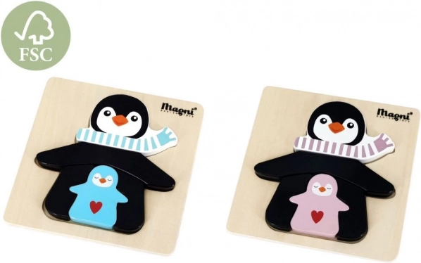 Puzzle de madera: pingüino con crías