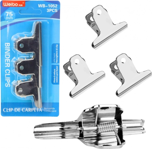 Juego de clips metálicos de oficina 75 mm 3 uds
