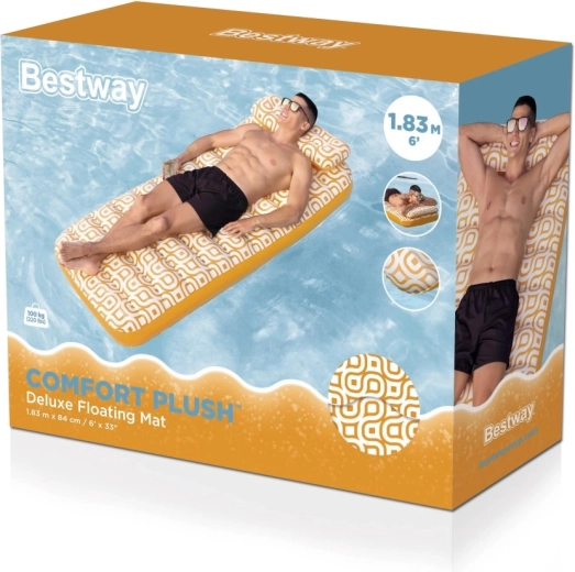 Colchoneta flotante hinchable Comfort Plush con almohada y portavasos