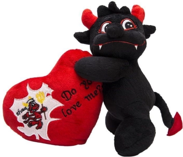 Diablito de peluche con corazón 20 cm negro - 1 pieza