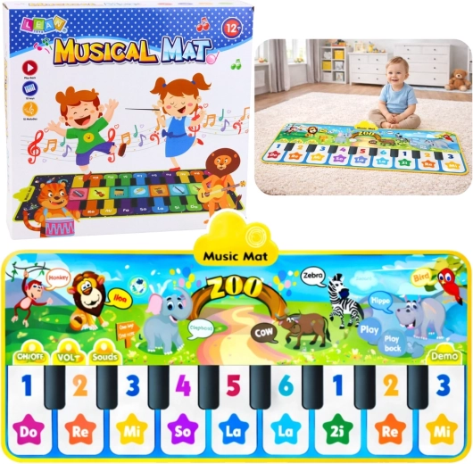 Alfombrilla musical interactiva zoo: pianito infantil, 10 teclas y 10 melodías