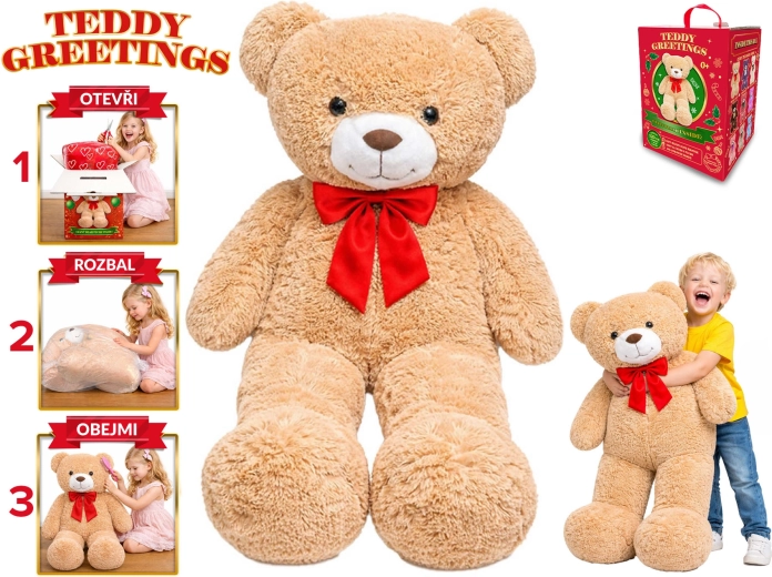 Oso de peluche Teddy Greetings con lazo, 120 cm, beige