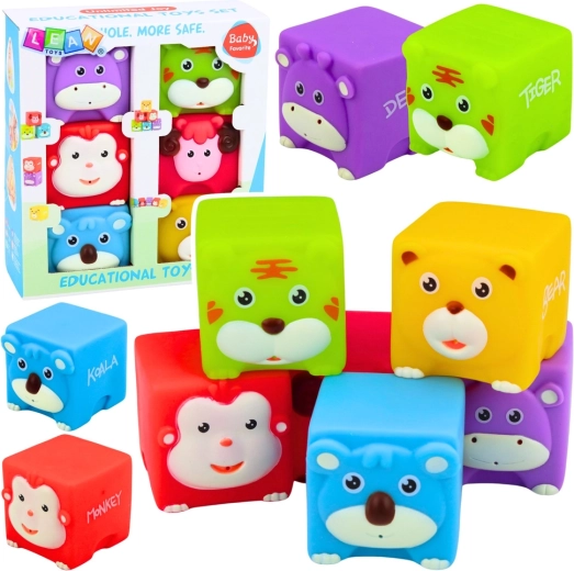 Cubos sensoriales de goma suave – animalitos, 6 uds.