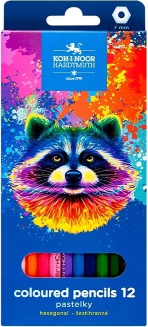 Lápices de colores hexagonales KOH-I-NOOR 12 uds Mapache