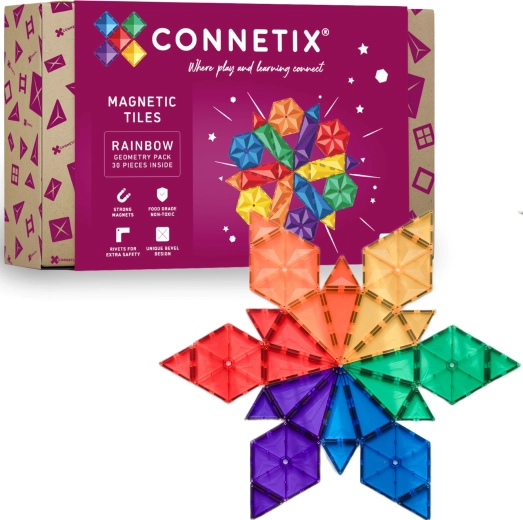 Connetix Rainbow Geometry Pack piezas magnéticas de construcción, 30 piezas