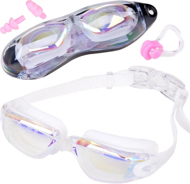 Gafas de natación con protección UV y antiempañamiento con tapones para los oídos y pinza para la nariz
