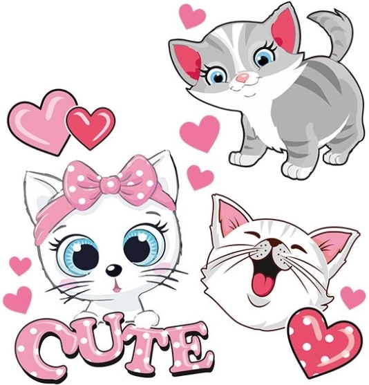 Pegatinas termoadhesivas Gatitos Adorables en hoja