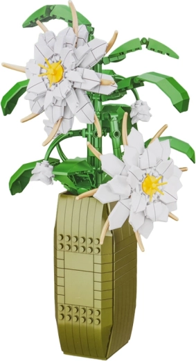 Set de construcción de flores blancas en una maceta, 571 piezas