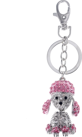 Llavero colgante de perro plateado PINK