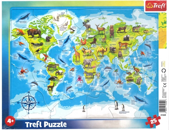 TREFL Puzzle Mapa del mundo con animales 25 piezas