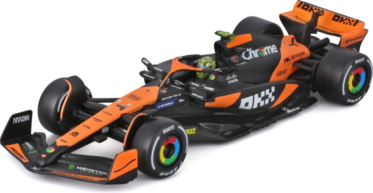 Modelo metálico Bburago 1:43 McLaren MCL38 2024 #4 Lando Norris con piloto en caja de presentación