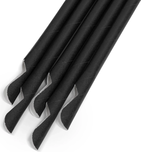 Pajita de papel con cuchara negra, 197 × 8 mm, 150 unidades
