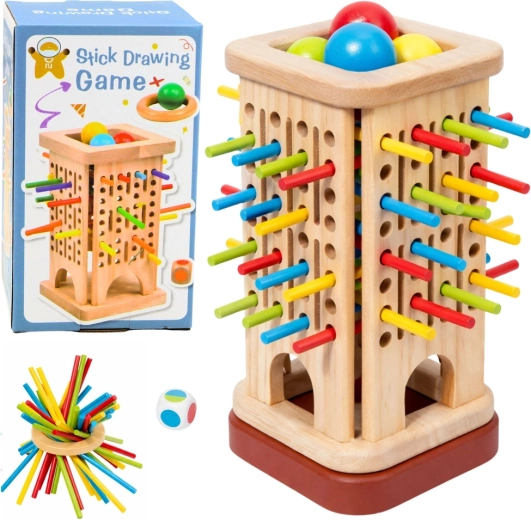 Juego de habilidad de madera: torre con palitos y bolitas, 37 piezas