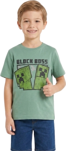 Camiseta infantil Minecraft creeper verde