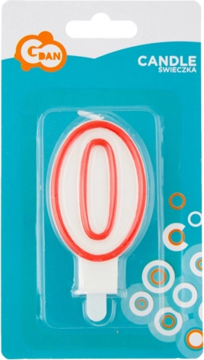 Vela con forma del número 0 y contorno rojo, 7 cm
