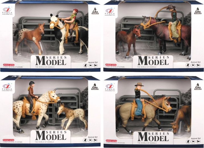 Animales de granja – set de caballos con jinete y potrillo