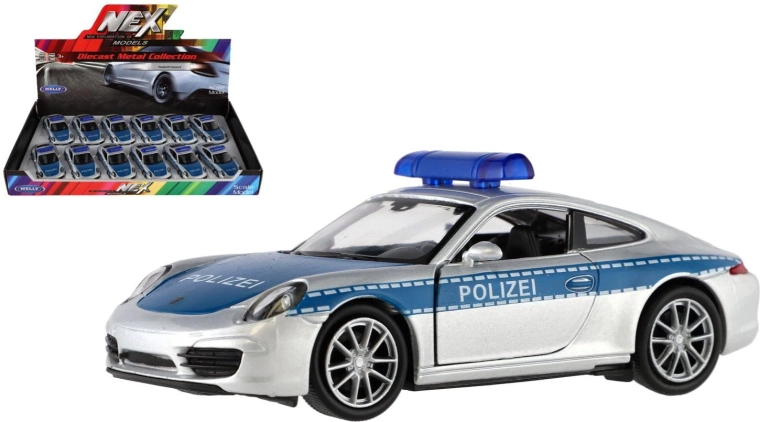 Porsche 911 Carrera S policial WELLY con mecanismo de retroceso