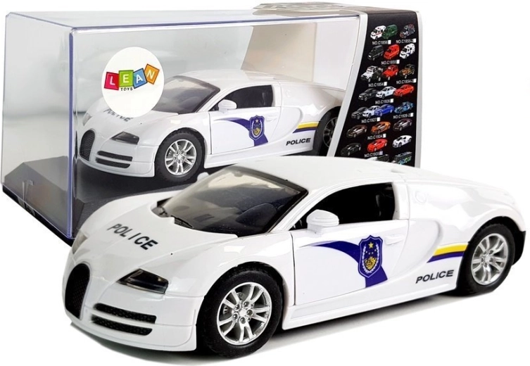 Coche deportivo de policía con propulsión, luces y sonidos – blanco