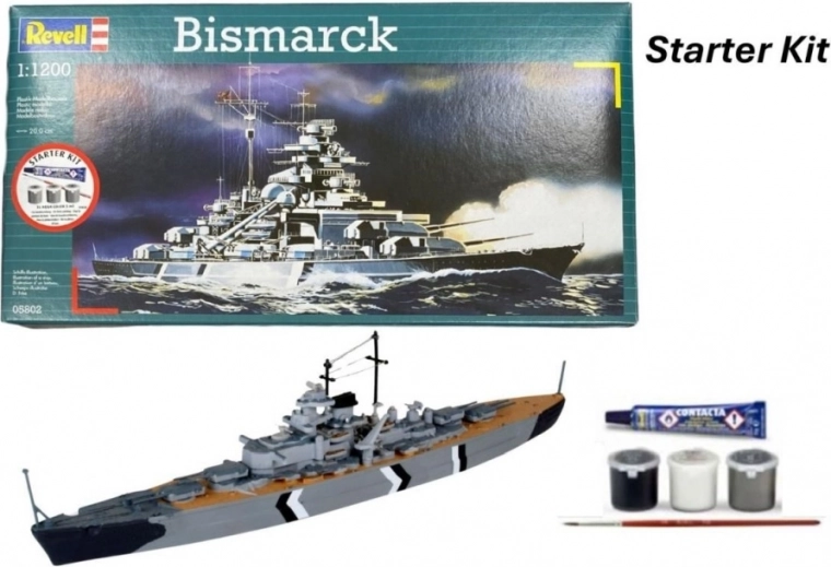 Revell Starter Kit Bismarck 1:1200 – kit de iniciación de maqueta de acorazado