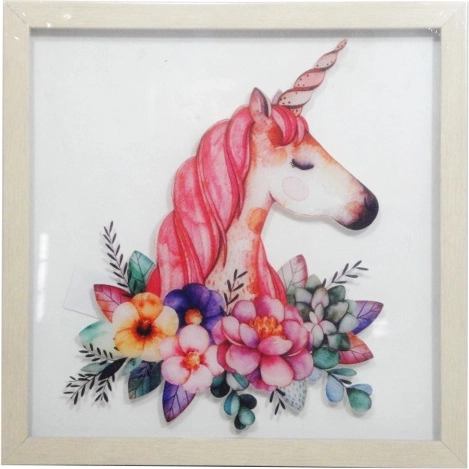 Cuadro con unicornio en marco 30 × 30 cm