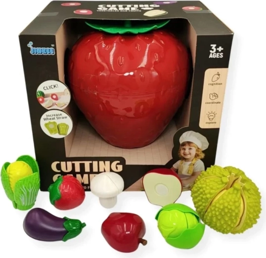 Jinkee set de frutas y verduras para cortar en una caja con forma de fresa