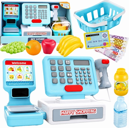 Caja registradora infantil interactiva con lector, cesta y báscula XXL - 1 unidad