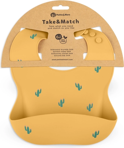 Babero de silicona Petite&Mars Take&Match ochre cacti 6m+