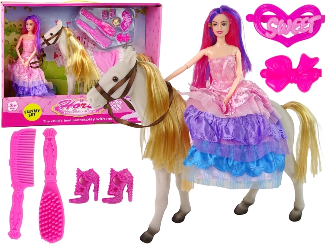 Muñeca princesa con caballo blanco
