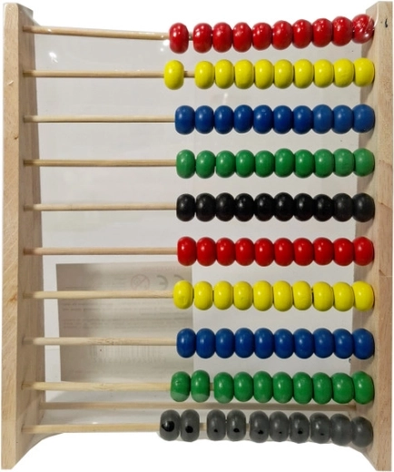 Ábaco de madera con cuentas de colores