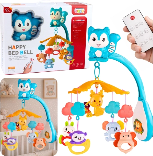 Móvil infantil para cuna con ardilla, proyector y mando a distancia