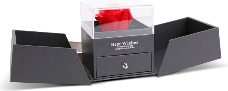 Caja de regalo con rosa artificial y collar, negra