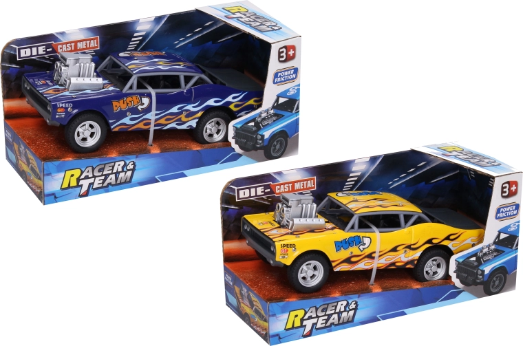 Coche de carreras metálico con llamas de 21 cm - 1 unidad