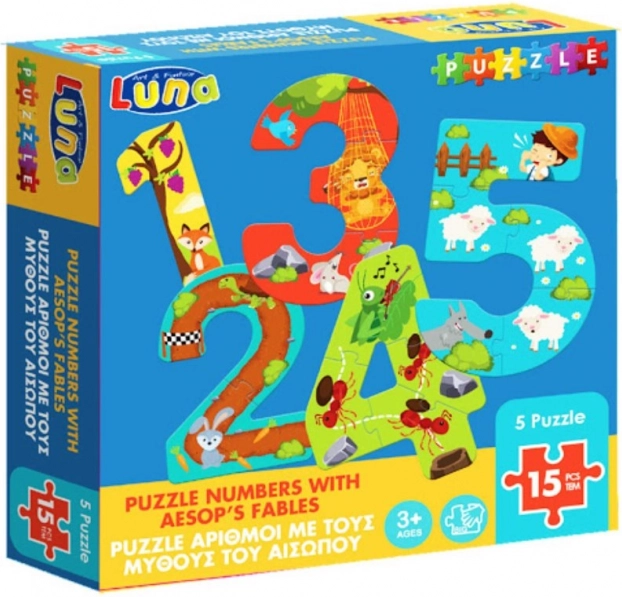 Puzzle Luna con números y fábulas de Esopo para niños