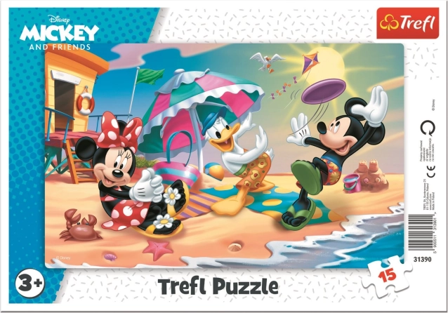 Puzzle de tablero Trefl Mickey y Minnie – diversión en la playa, 15 piezas