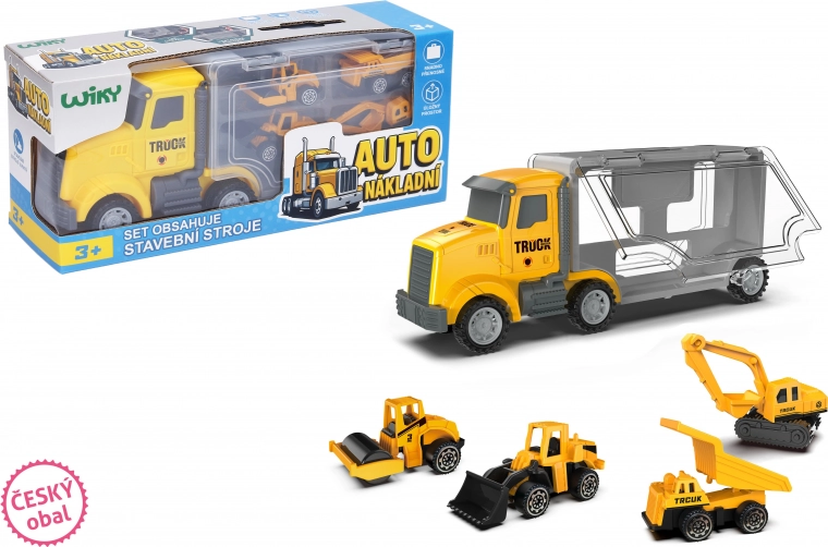 Camión con maquinaria de construcción, caja 28 cm, 4 uds – embalaje en checo