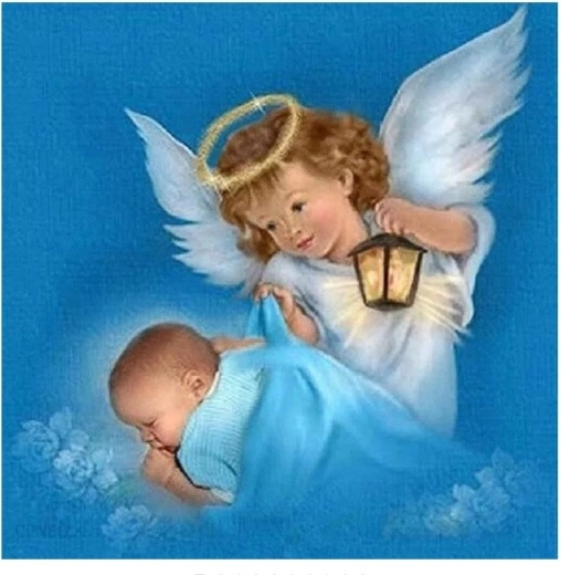 Pintura de diamantes Angelito con bebé 30 × 40 cm NORIMPEX