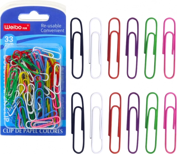 Juego de clips de papel de oficina de colores 33 mm 90 uds.