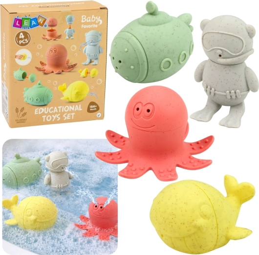 Juguetes sensoriales de goma para el baño, figuras en tonos pastel, 4 uds.