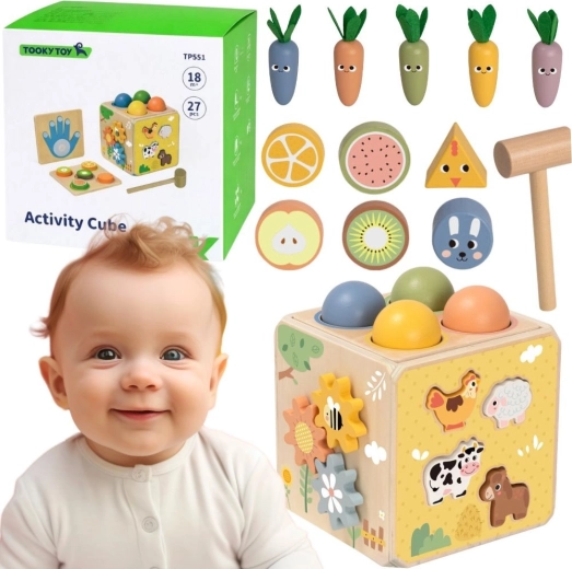 Tooky Toy cubo educativo de madera activo 5 en 1