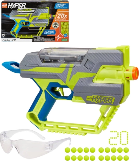 Bláster Hasbro Nerf Hyper Fuel-20 con bolas y gafas de protección