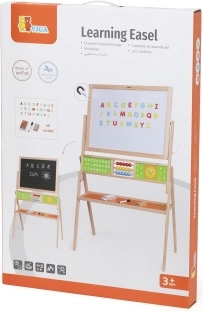 Pizarra educativa infantil de madera de doble cara con ábaco y reloj