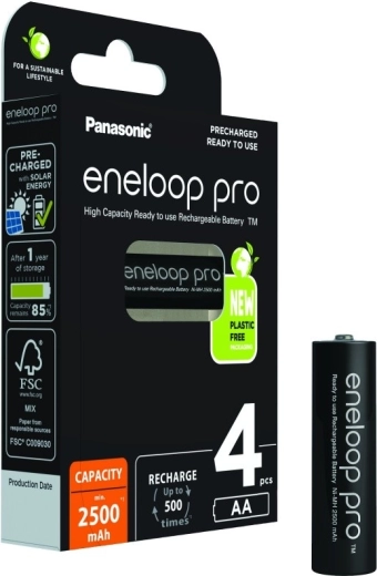Baterías recargables ENELOOP Pro AA 2500 mAh, set de 4 uds.