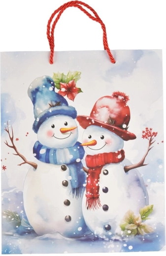 Bolsa de regalo de papel con motivo invernal de muñeco de nieve 26 × 10 × 32 cm