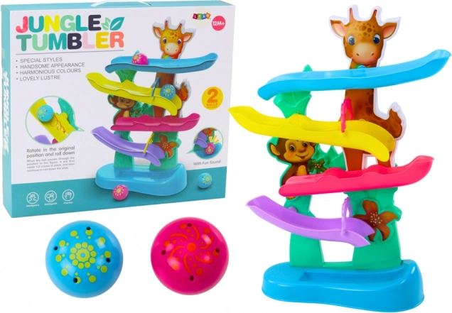 Pista de bolas colorida jirafa y monito con sonidos
