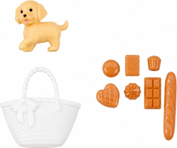 Perrito, bolso y accesorios de merienda